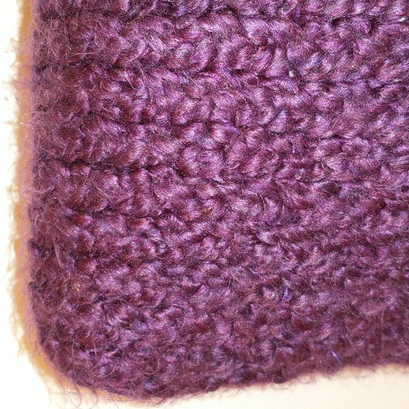 Purple Handmade Knit Pillow Handknit Soft Yarn Button Back Aubergine Eggplant - Picture 2 of 7